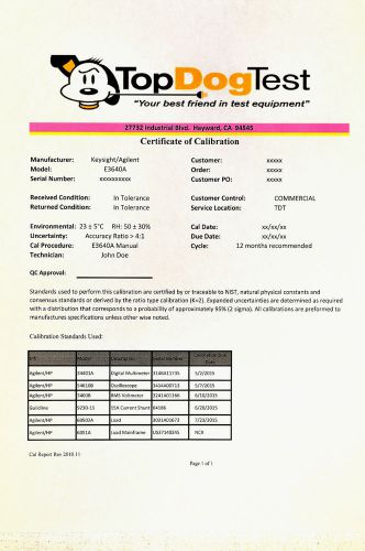 HP Agilent Keysight E3634A NIST Calibration with Certificate of your unit.