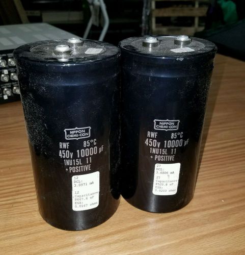 Lot of 2 Nippon Chemi-Con Capacitor&#039;s RWF 85°C 450v 10000pf 1NU15L 11 + Positive