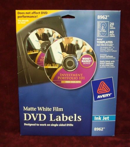 Avery 8962 DVD Inkjet Labels, 2 Labels per Sheet, 20 Labels/PK, Matte White