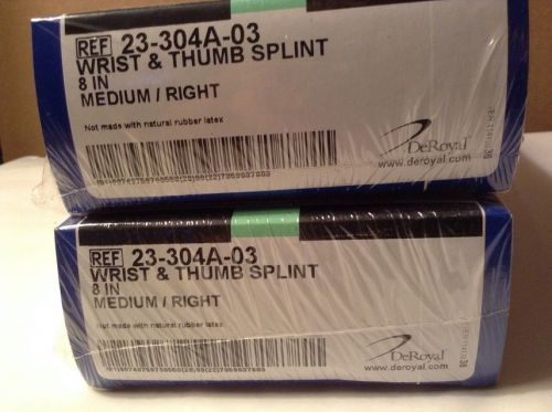 DEROYAL WRIST &amp; THUMB SPLINT 8 INCH MEDIUM / RIGHT REF 23-304A-03 QTY 2 NEW IN B