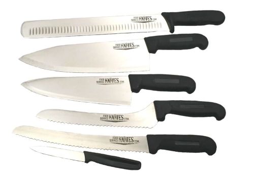 Knife set lg chef, sm chef, bread, sandwich, slicer, paring food service knives for sale