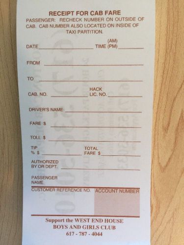 Blank Taxi Receipt Boston Cab Fare