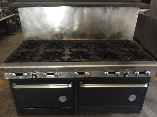 US Range Commercial 10 Burner Nat. Gas Range with Double Ovens and Upper Shelf