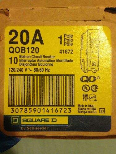 Square d qob120 1 pole 20 amp bolt on circuit breaker ***free shipping*** for sale