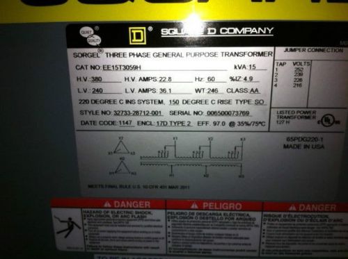 Square d transformer ee15t3059h new for sale