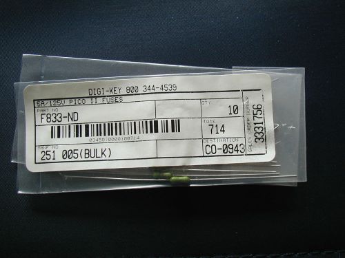 10x pico fuses fast blow 5a 125v/250v axial pico ii digi key part# f833-nd for sale