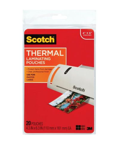 Scotch Thermal Laminating Pouches, 4.37 Inches x 6.36 Inches, 20 Pouches **New**