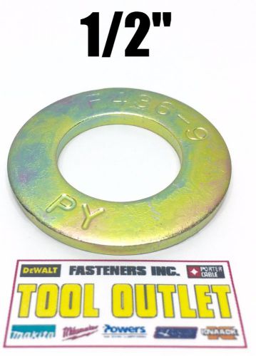 (Qty 1000) 1/2&#034; F436 SAE Grade 8 Yellow Zinc Plated Hardened Flat Washers