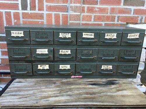 Vintage Equipto 18 Drawer Metal Storage Cabinet Army Green .