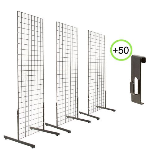 BLACK 2X6 3PCS PACK GRIDWALL &amp; 3 SETS T-LEG+50 PICTURE HOOKS+ 12 PCS 6&#034; PEGHOOKS