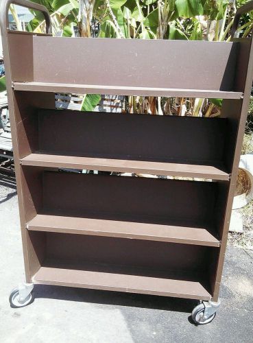 Large Vintage Industrial Metal LIBRARY BOOKCASE Cart on Wheels Removable Shelves