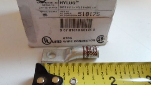 Box of 25) burndy compression lug terminals copper #2 awg 1 hole str8 ya2cl2box for sale