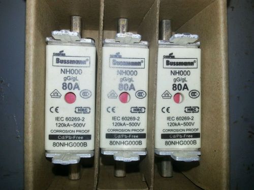 New Cooper Bussmann 80Nhg000B Fuses, 80A, 500Vac set of 3