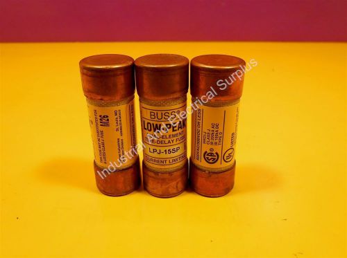 Buss LPJ-15SP Low Peak Fuse Class J. Type D. 15 Amp 600 VAC. 300 VDC. LOT OF 3