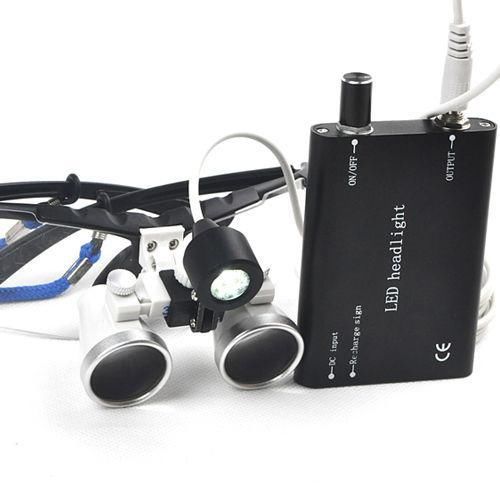 Surgical Binocular Loupes 3.5X420mm Optical Glass Black + LED head light Frames!