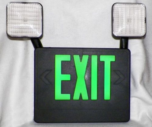 Green led exit sign w/emergency lights single or double sided 120/277 volts for sale