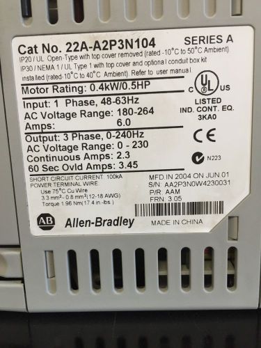 Allen Bradley 22A-A2P3N104 Control