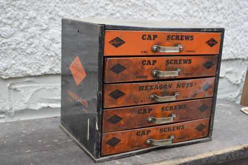 VTG Papco Toronto 5 Drawer Slide Out Parts Cabinet Garage Organizer Gas Oil Sign