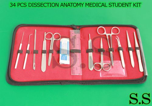 34 pcs dissection dissection anatomy medical student kit+scalpel blades #11,#21 for sale