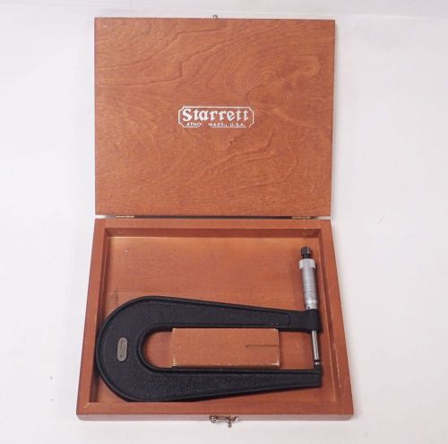 L.S STARRETT NO. 222 DEEP 6&#034; THROAT MICROMETER 0-1&#034; IN ORIGINAL WOODEN CASE