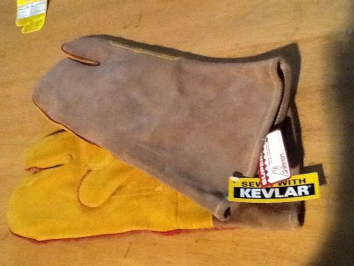 2 new pairs large size 9 winter lined heavy duty Kevlar sewn suede work mitts