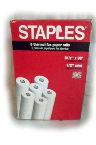 Staples Thermal Fax Paper, 98&#039; roll x 1/2&#034; core
