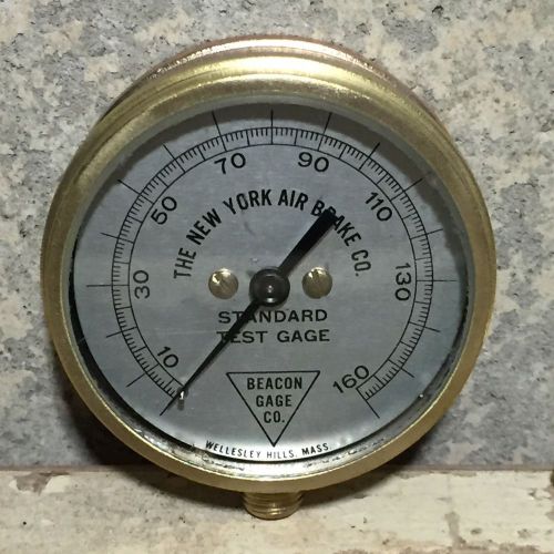 Vintage NY Air Brake Solid Brass Test Gauge, Beveled Glass, Pressure Steampunk