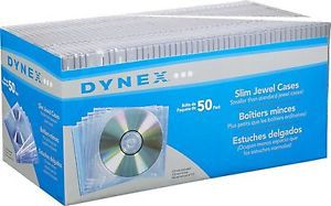 Dynex Clear Slim Jewel CD DVD Disk Cases, 50 Pack