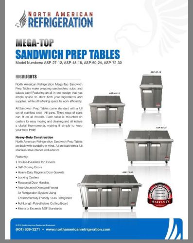 NEW MEGATOP SANDWICH PREP UNIT PREP TABLE OVEN 48&#034; 48 4&#039; 4 FOOT MEGA TOP 18 Pan