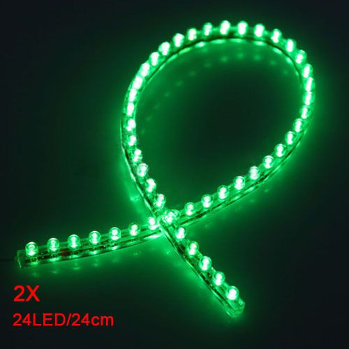 2pcs 24 LED Strip Under Light Neon Footwell Flexible Linear - Green YM