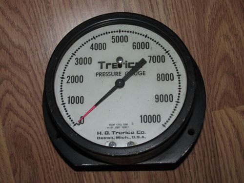 Vintage large 4 3/4&#034; trerice pressure gauge 0-10000 steampunk for sale
