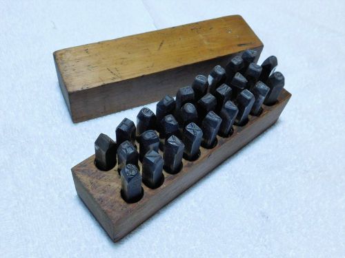 Vintage unused  27 piece letter punch set with wood storage !!!