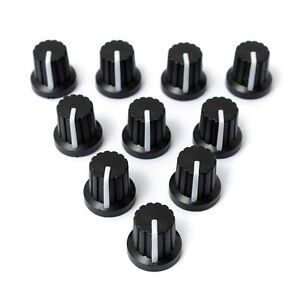 10 Pcs 6mm Shaft Hole Dia Plastic Threaded Knurled Potentiometer Knobs Caps T-sh