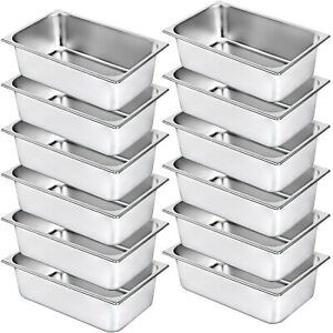 12 Pack Full Size 6&#034; Deep Stainless Steel Steam Table / Hotel Buffet Pans