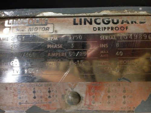 20 Hp, 1750 RPM, 256T, TEFC, Lincoln A.C Motor