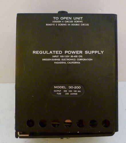 Dressen-Barnes Model 30-200 Regulated Power Supply 200 VDL S/N 111721 Vtg