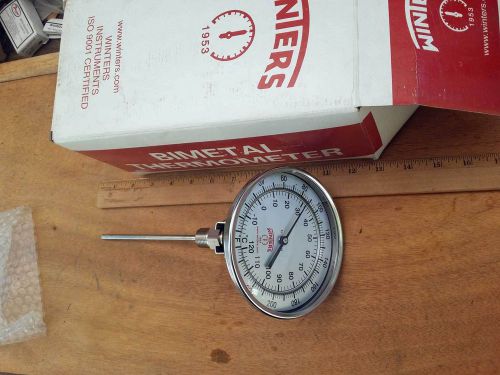 Winters instruments bi-metal thermometer 52060b8 new 0/250 f&amp;c 5&#034; dial 6&#034; stem for sale