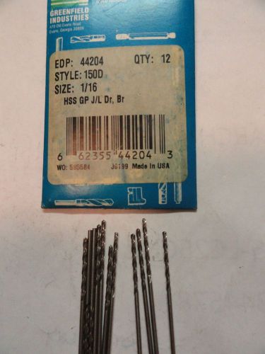 Greenfield (C-L) 1/16&#034; Jobbers Length Drill Bits, 44204