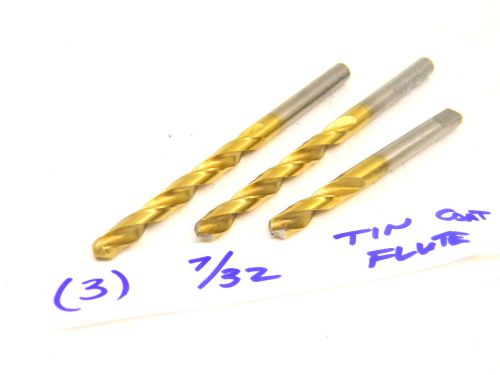 3 USED GUHRING 7/32&#034; STRAIGHT SHANK TiN COATED TWIST DRILLS .2188&#034;