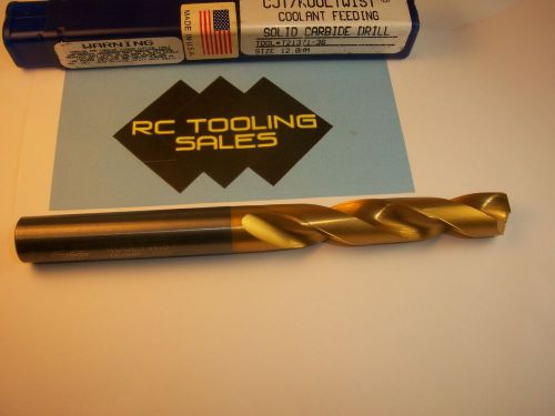 12mm jobber length coolant thru carbide drill tin coated new cjt/kooltwist 1pc for sale