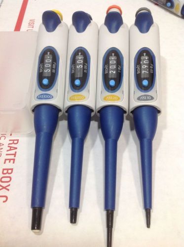 Set of 4 Biohit mLINE Single Channel Pipette M10, M20, M200, M1000, #4