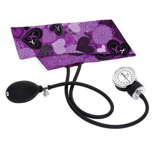 PREMIUM ANEROID SPHYGMOMANOMETER Blood Pressure Device S82 Ribbons &amp; Hearts PURP