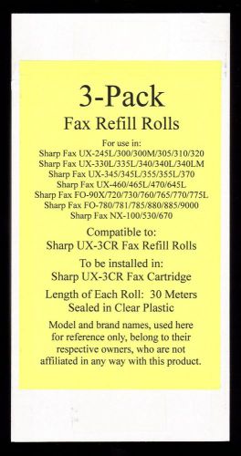 3-pack of ux-3cr fax film refill rolls for sharp ux-460 ux-465l ux-470 ux-645l for sale