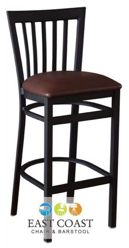 New Gladiator Full Vertical Back Metal Restaurant Bar Stool w/ Brown Vinyl Seat