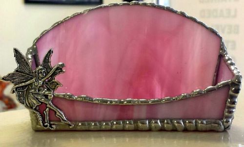 Fun &amp; lovely business card holder, real stained glass, decorative hand beading for sale