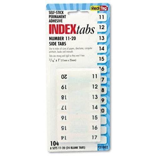 Redi-tag Preprinted 11-20 Numbered Index Tabs - Printed11-20, (31002)