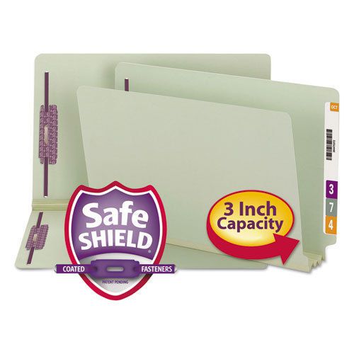 Three Inch Expansion Folder, Two Fasteners, End Tab, Legal, Gray Green, 25/Box