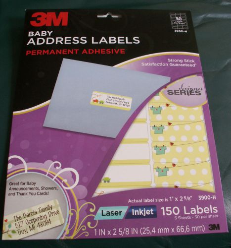 NIB 3M BABY ADDRESS LABELS LASER INKJET 1&#034;X2 5/8&#034; PACK OF 150 LABELS TOTAL