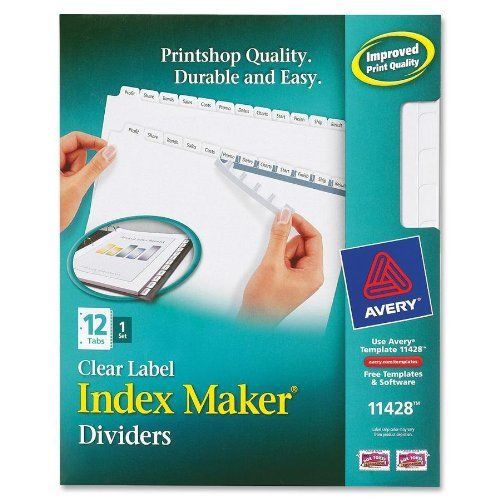 Avery index maker clear label divider - print-on - 12 / set - white (ave11428) for sale