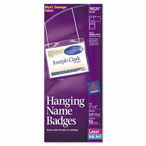 Avery Hanging-Style Flexible Badge Holders, 3 x 4, White, 50 per Box (AVE74520)